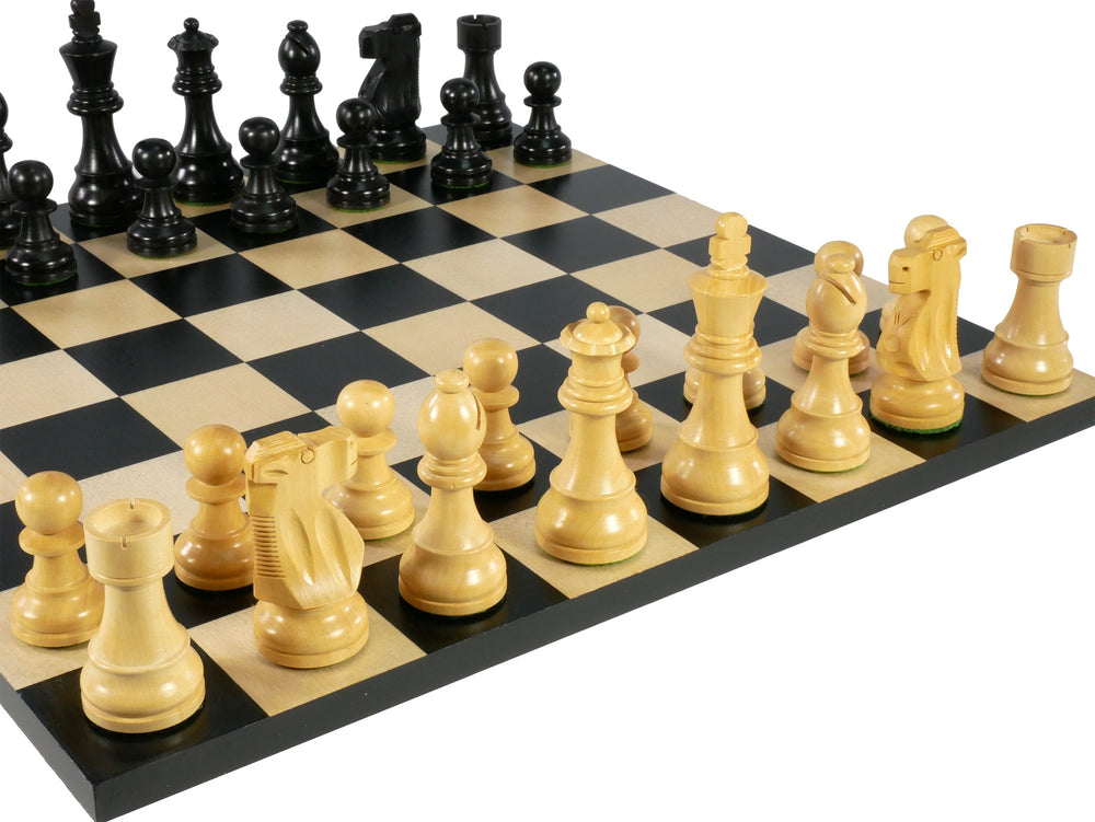 Chess Set - Black French Chessmen on Black/Maple Basic Chess Board (ONLINE ORDER ONLY)