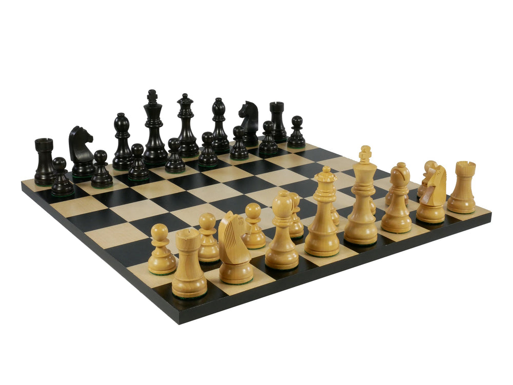 Chess set - Black/Natural Boxwood Pieces on Black & Maple Basic Chess Board (ONLINE ORDER ONLY)