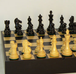 Chess Set - Black/Natural Pro Chessmen on Black/Maple Chest (ONLINE ORDER ONLY)