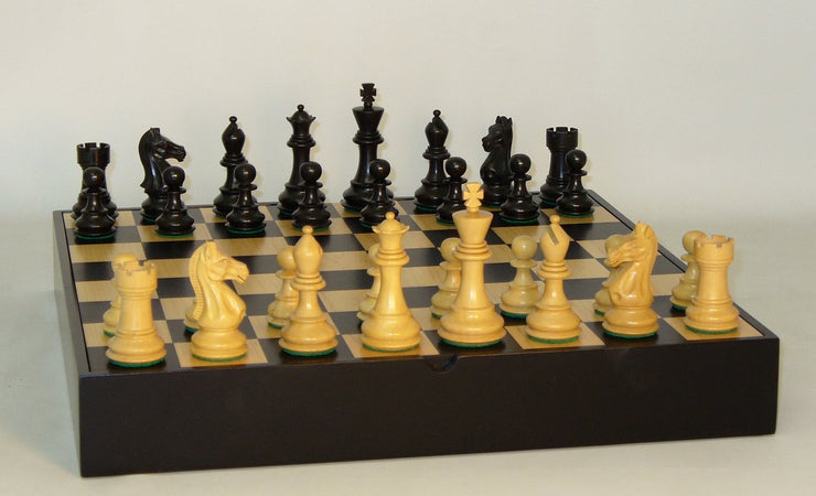Chess Set - Black/Natural Pro Chessmen on Black/Maple Chest (ONLINE ORDER ONLY)