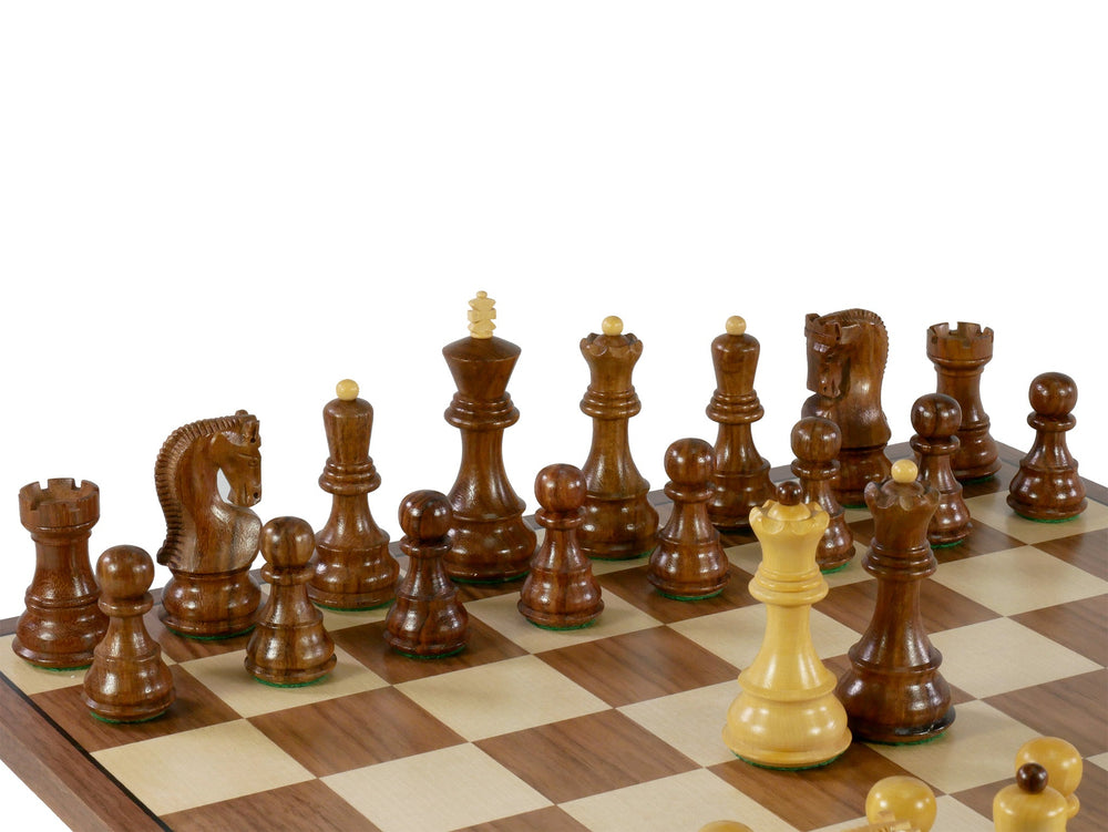 Chess Set - 3.75" Sheesham/Boxwood Opposite Tops on 17" Walnut/Maple Chess Board (ONLINE ORDER ONLY)