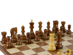 Chess Set - 3.75" Sheesham/Boxwood Opposite Tops on 17" Walnut/Maple Chess Board (ONLINE ORDER ONLY)
