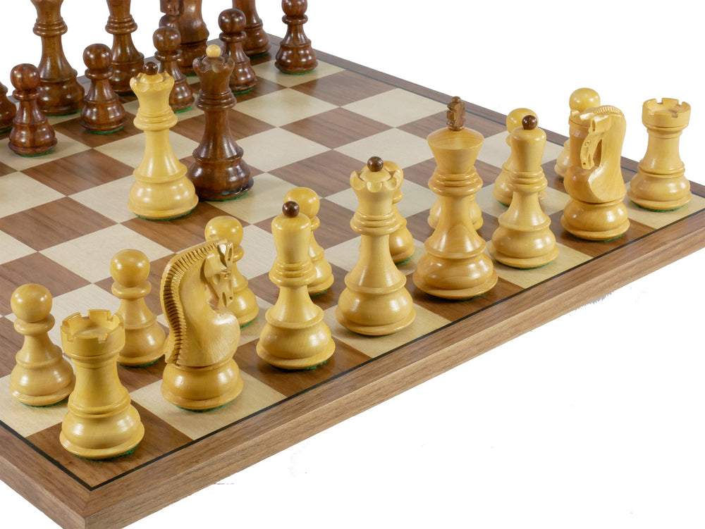 Chess Set - 3.75" Sheesham/Boxwood Opposite Tops on 17" Walnut/Maple Chess Board (ONLINE ORDER ONLY)