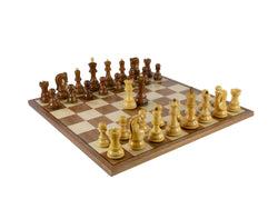 Chess Set - 3.75" Sheesham/Boxwood Opposite Tops on 17" Walnut/Maple Chess Board (ONLINE ORDER ONLY)