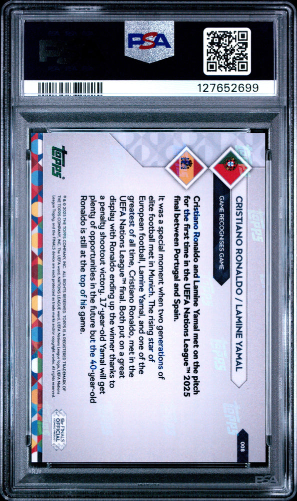 Graded 2025 Topps Now UEFA Nations League Cristiano Ronaldo/Lamine Yamal #8 Soccer Card PSA 10 Gem Mint