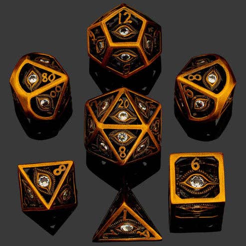 Dragon's Eye Hollow Metal Dice Set - White Gems (ONLINE ORDER ONLY)