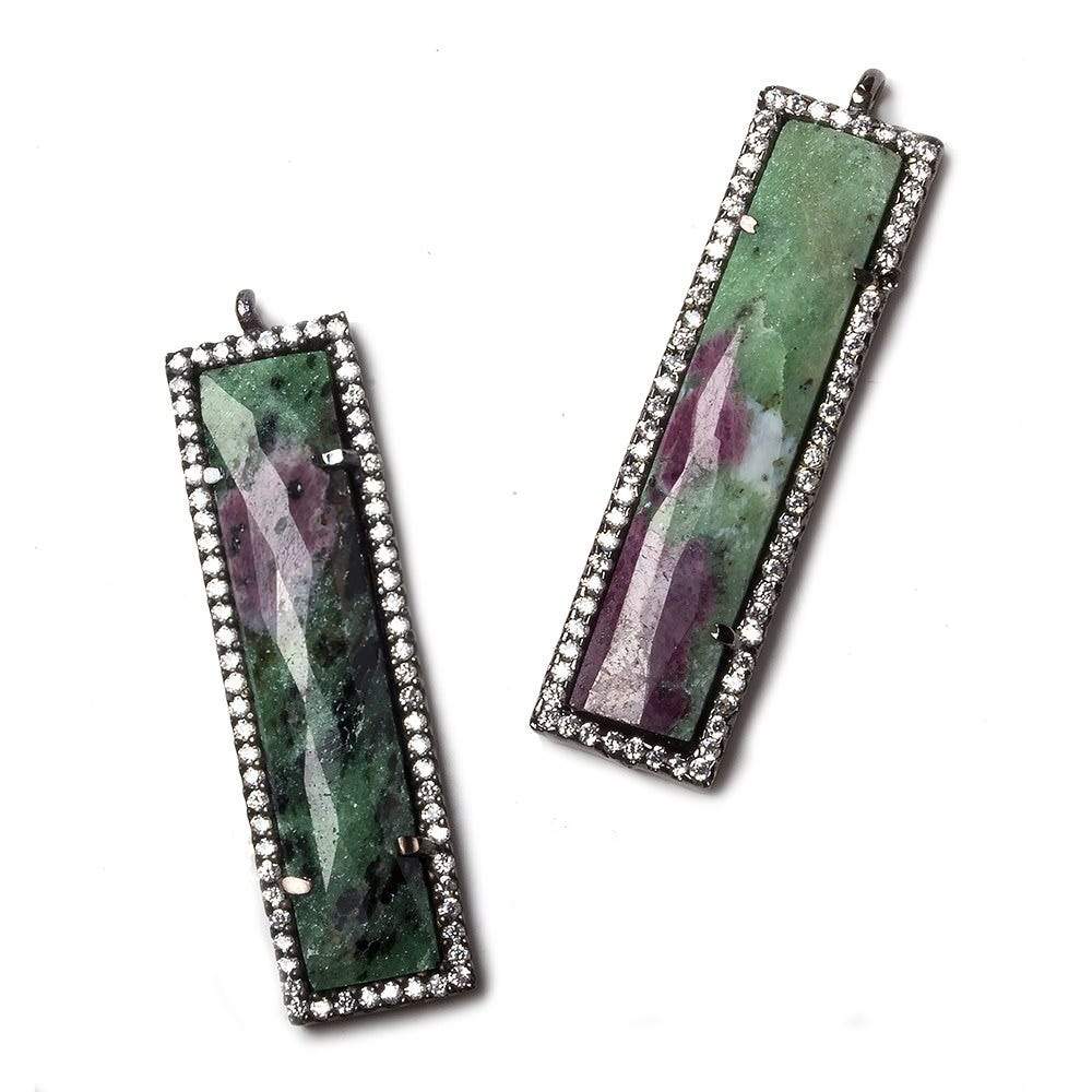 39x10.5mm Black Gold Bezel CZ and Ruby Zoisite Bar 1 ring Pendant 1 piece (ONLINE ORDER ONLY)