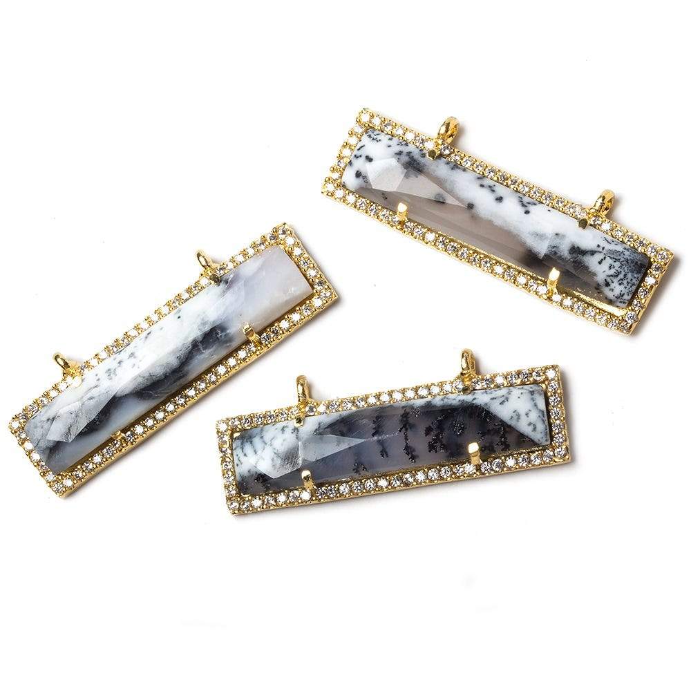 39x10.5mm Vermeil Bezel CZ and Dendritic Opal Bar 2 ring Connector 1 piece