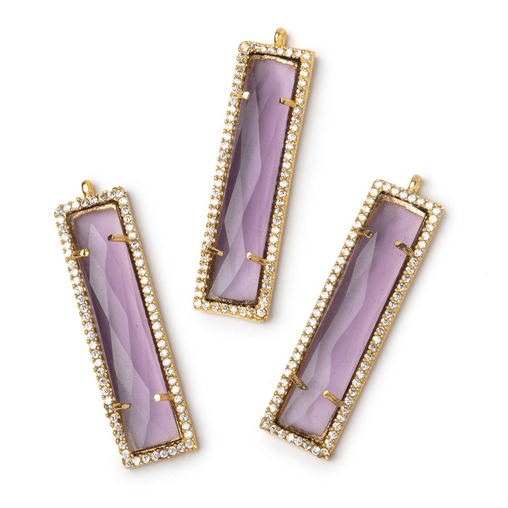 39x10.5mm Vermeil CZ Bezel Purple Hydro Quartz Bar Pendant 1 Focal