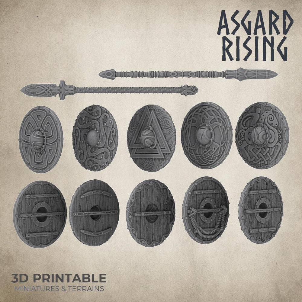 3D Printed Asgard Rising Shield and Spear Weapon Set 2 - 32mm D&D