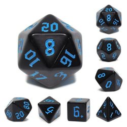 Economy Black Dice (Blue font) 7-Dice Set RPG DND (Online Only)