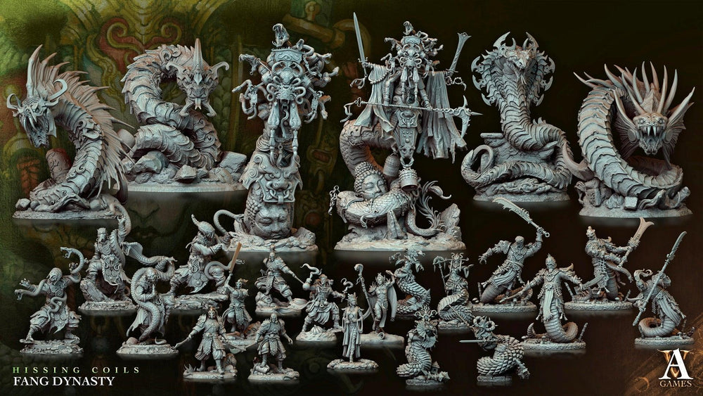3D Printed Archvillain Games Hissing Coils - Fang Dynasty Fangblade Abominal 28 32mm D&D (Online Only)