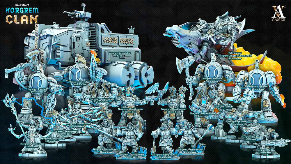 3D Printed Archvillain Games Norgrem Raiders Vahlstahd - Norgrem Clan 28 32mm D&D (Online Only)