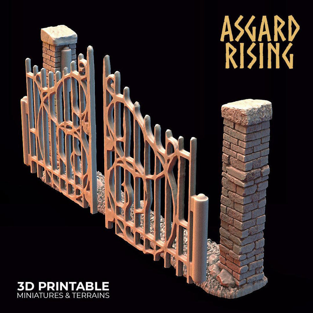3D Printed Asgard Rising Cemetery Stone Wall Gate Set A 28mm-32mm Ragnarok D&D (Online Only)