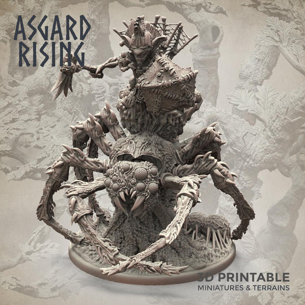 3D Printed Asgard Rising Goblin Chieftain Riding Spider 28mm-32mm Ragnarok D&D (Online Only)