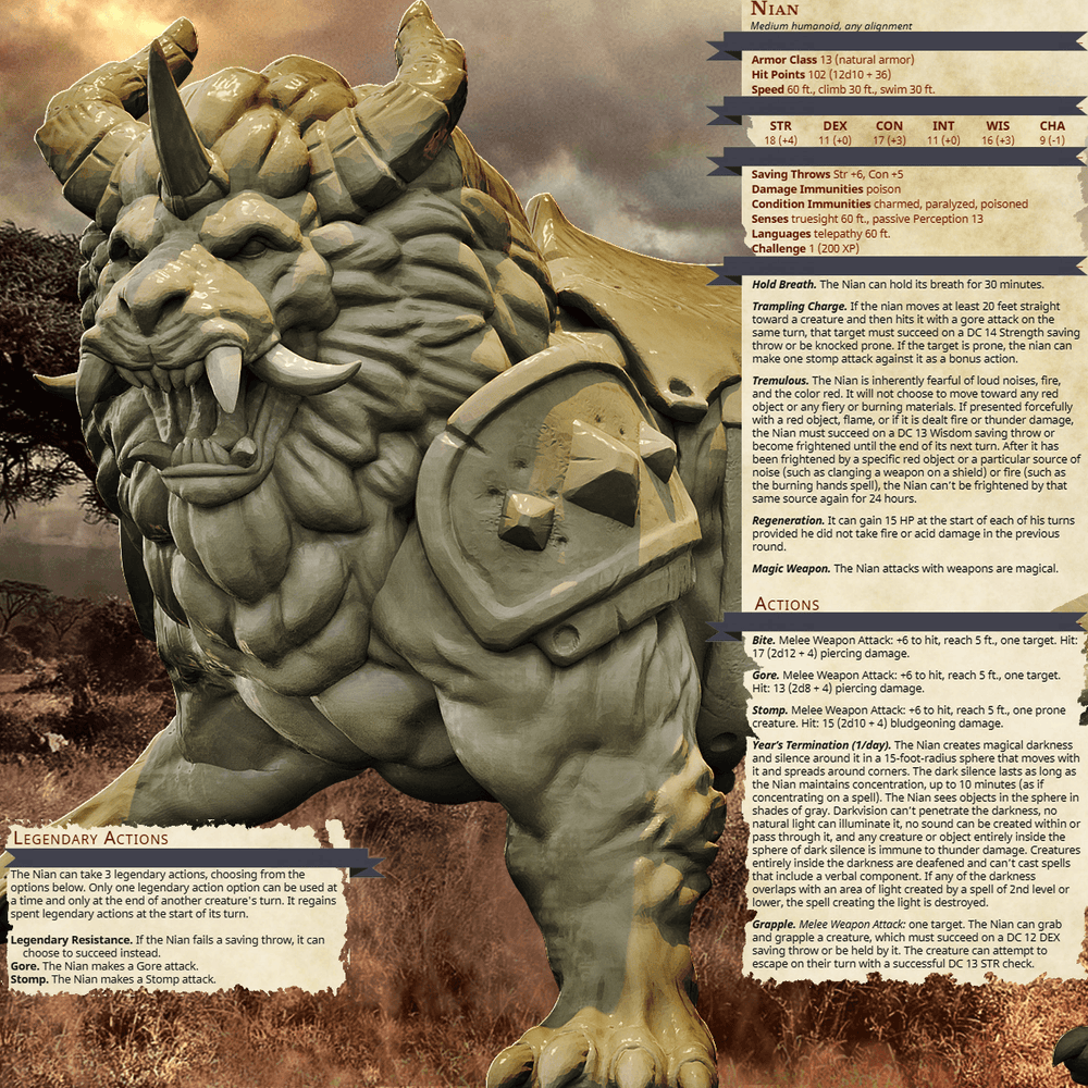 3D Printed Bestiary Vol. 4 Nafarrate - Nian Lion Mount 32mm Ragnarok D&D (Online Only)