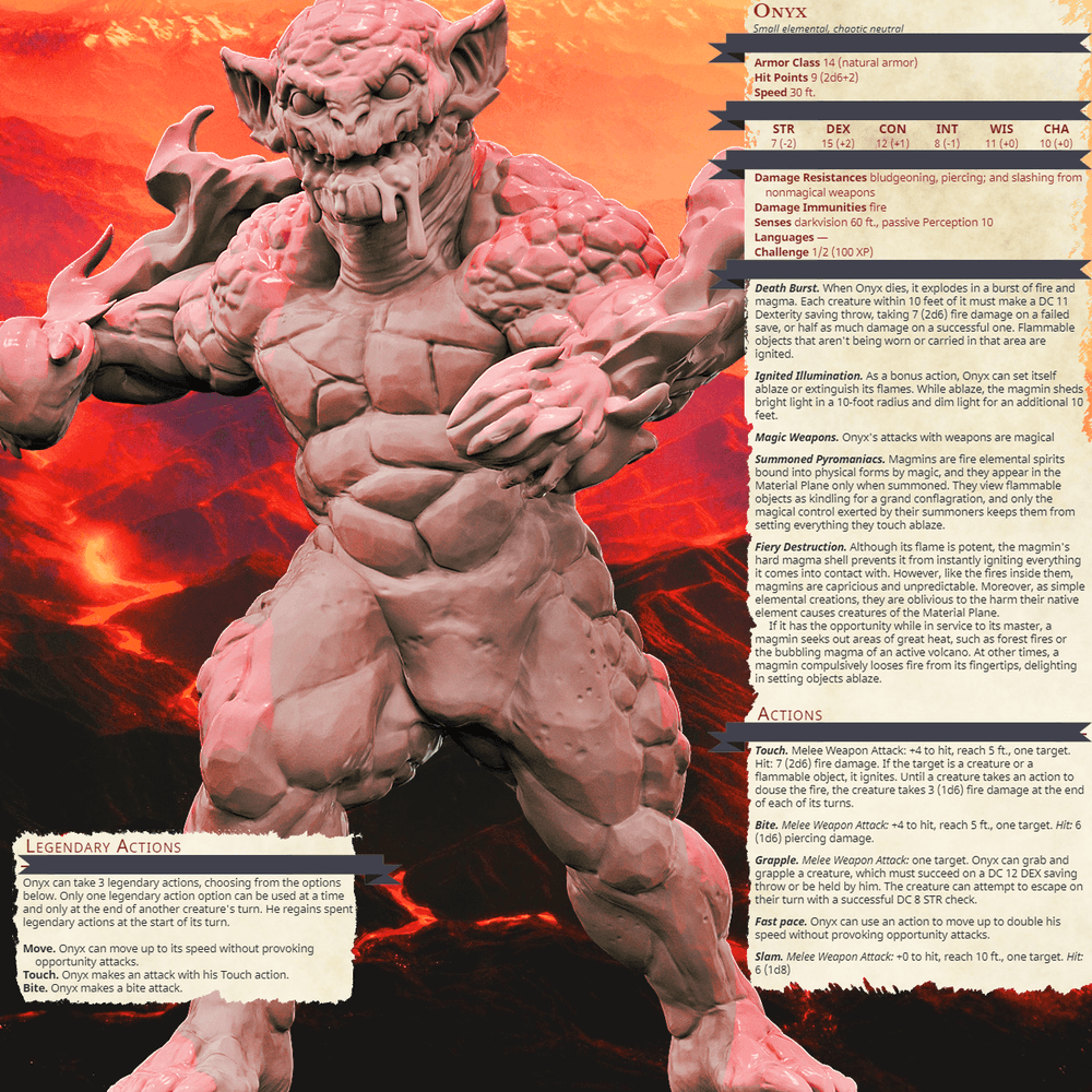 3D Printed Bestiary Vol. 4 Nafarrate - Onyx Elemental 32mm Ragnarok D&D (Online Only)