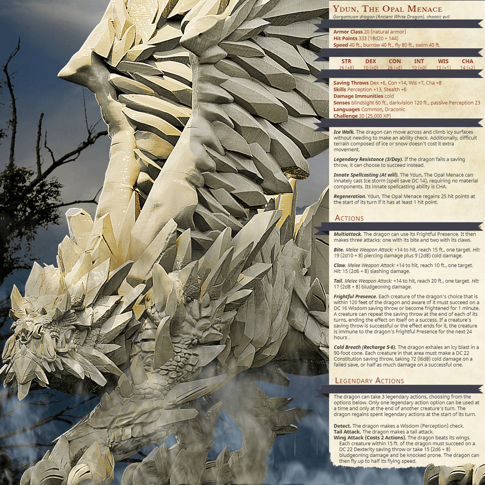 3D Printed Bestiary Vol. 4 Nafarrate - Ydun White Dragon 32mm Ragnarok D&D (Online Only)
