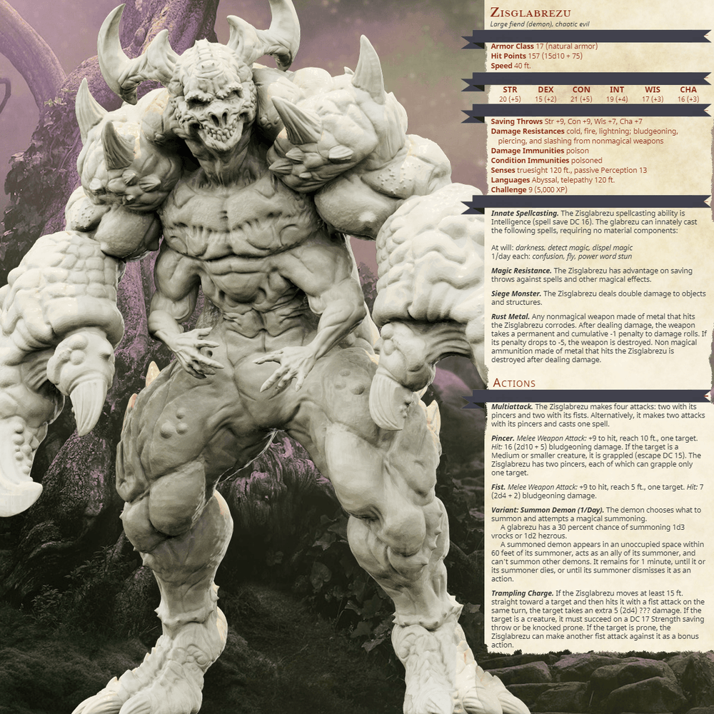 3D Printed Bestiary Vol. 4 Nafarrate - Zisglabrezu Demon Fiend 32mm Ragnarok D&D (Online Only)