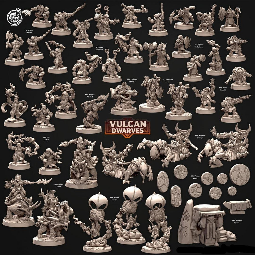 3D Printed Cast n Play 677 Fire Casters Vulcan Dwarves Set 28mm 32mm D&D (Online Only)