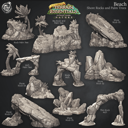 3D Printed Cast n Play Beach Shore Rocks w Palm Trees Terrain Essentials Nature 28mm 32mm D&D (Online Only)