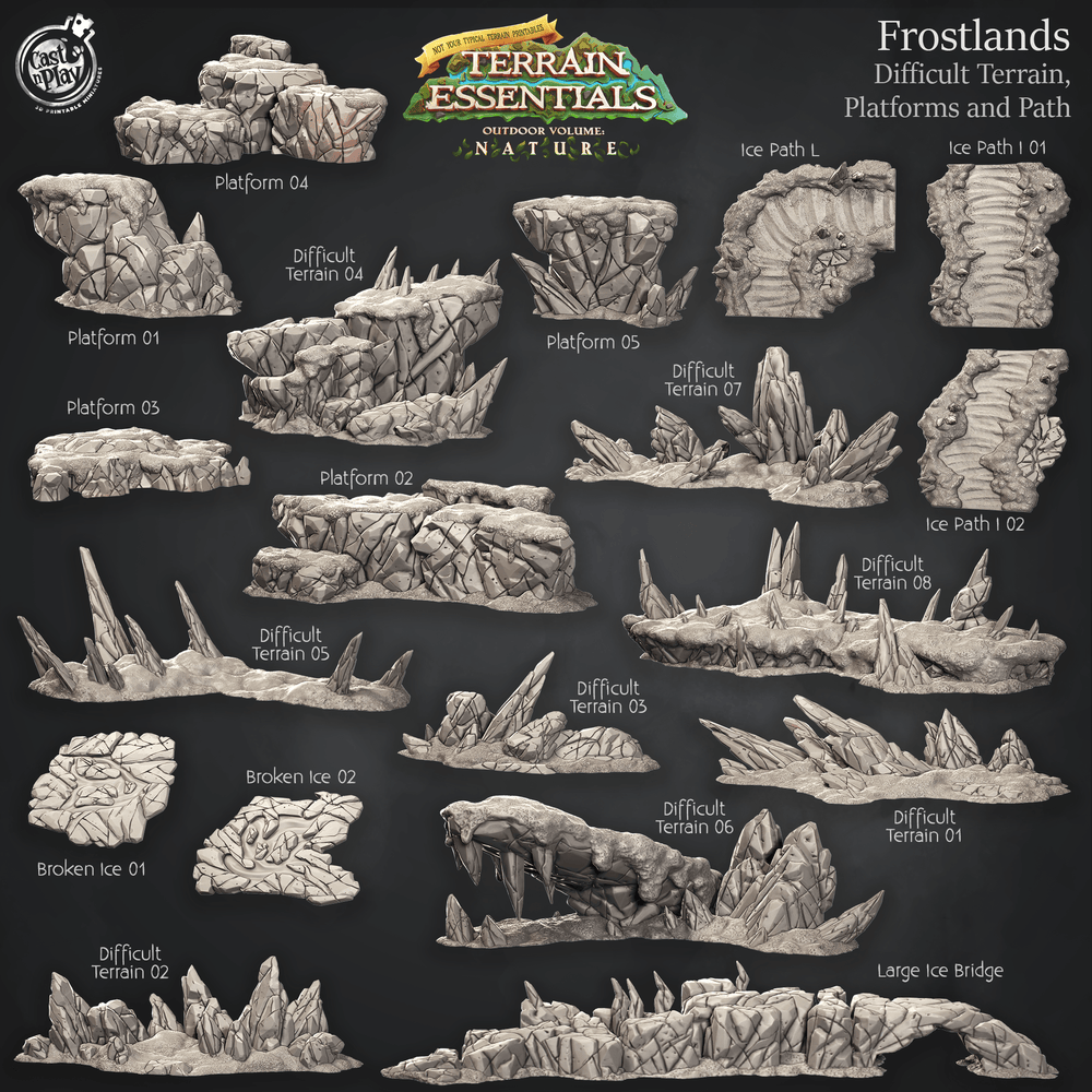 3D Printed Cast n Play Difficult Terrain, Platforms and Path Frostlands Terrain Set Terrain Essentials Nature 28mm 32mm D&D (Online Only)