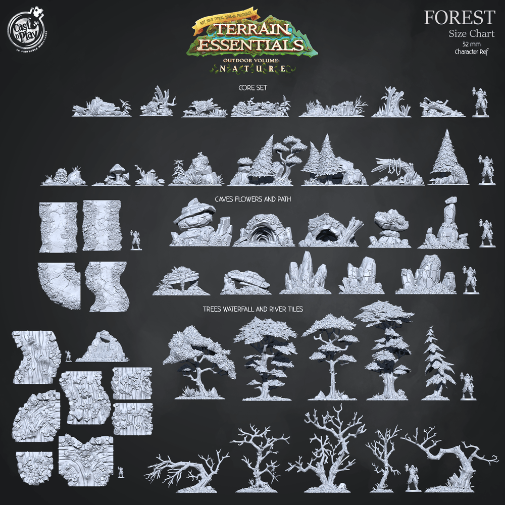 3D Printed Cast n Play Forest Core Set Forest Terrain Set Terrain Essentials Nature 28mm 32mm D&D (Online Only)