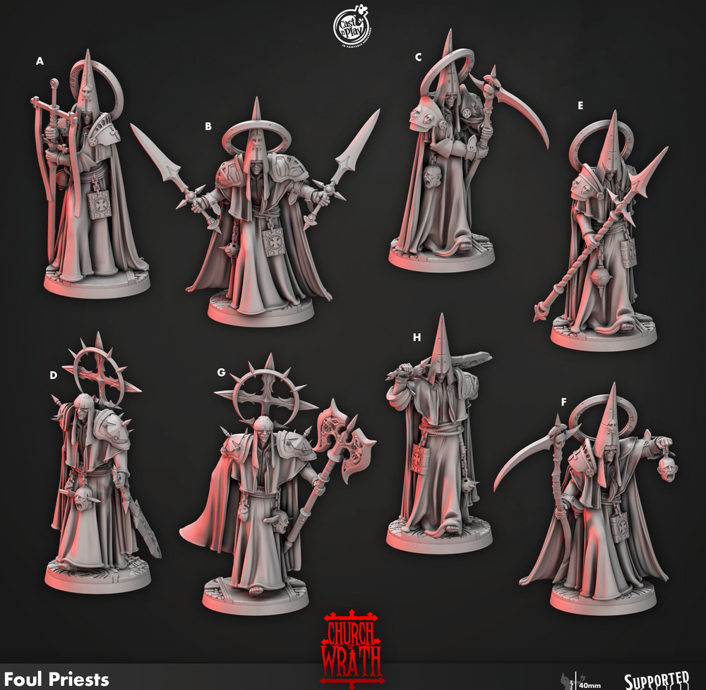 3D Printed Cast n Play Foul Priests Church of Wrath 28mm 32mm D&D (Online Only)