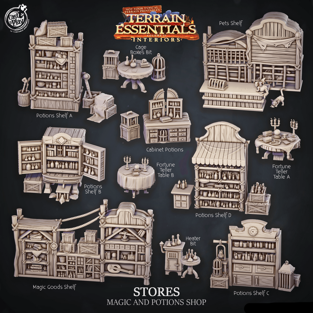 3D Printed Cast n Play Magic And Potion Shop Terrain Essentials 28mm 32mm D&D (Online Only)
