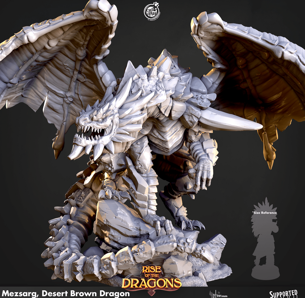 3D Printed Cast n Play Mezsarg Desert Brown Dragon Rise of the Dragons 28 32mm D&D (Online Only)