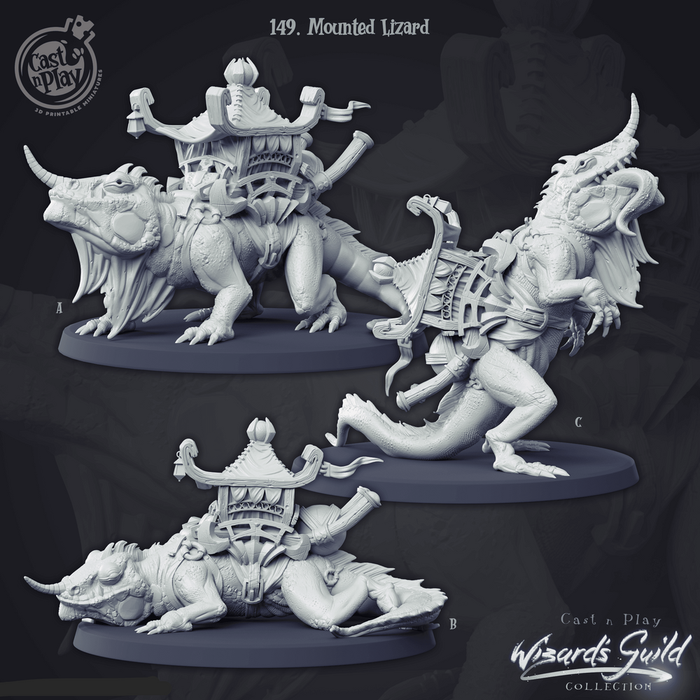 3D Printed Cast n Play Mounted Lizard 28mm 32mm D&D (Online Only)