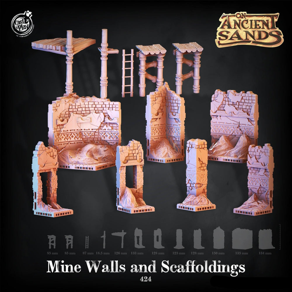 3D Printed Cast n Play On Ancient Sands - Mine Walls and Scaffoldings 28mm 32mm D&D (Online Only)
