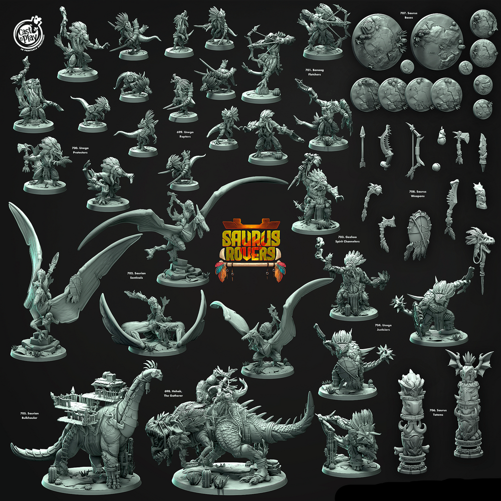 3D Printed Cast n Play Saurus Totems Saurus Rovers Set 28mm 32mm D&D (Online Only)