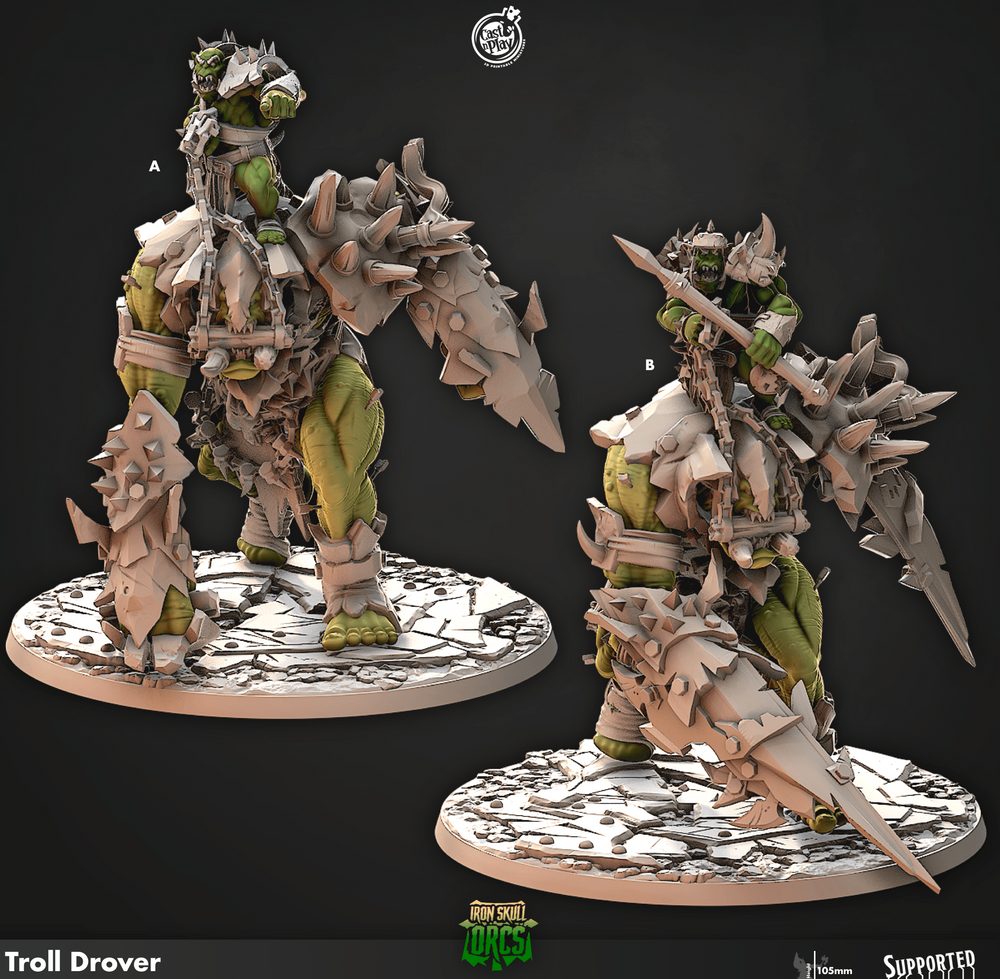 3D Printed Cast n Play Troll Drover Iron Skull Orcs 28mm 32mm D&D (Online Only)