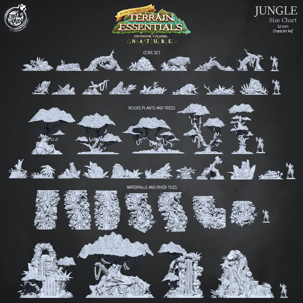 3D Printed Cast n Play Waterfalls and River Tiles Jungle Terrain Set Terrain Essentials Nature 28mm 32mm D&D (Online Only)