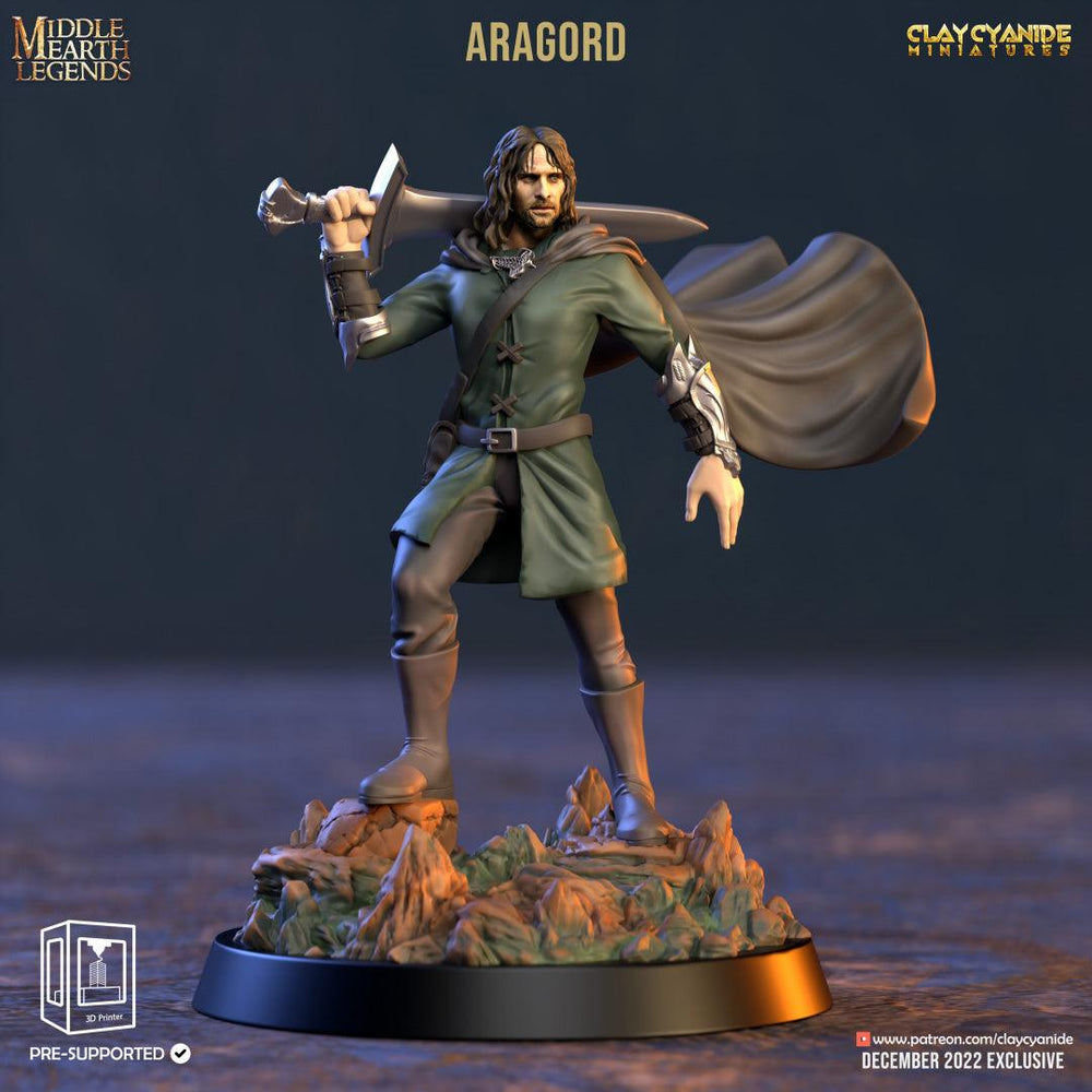 3D Printed Clay Cyanide Aragord Middle Earth Legends 28 32 mm D&D (Online Only)