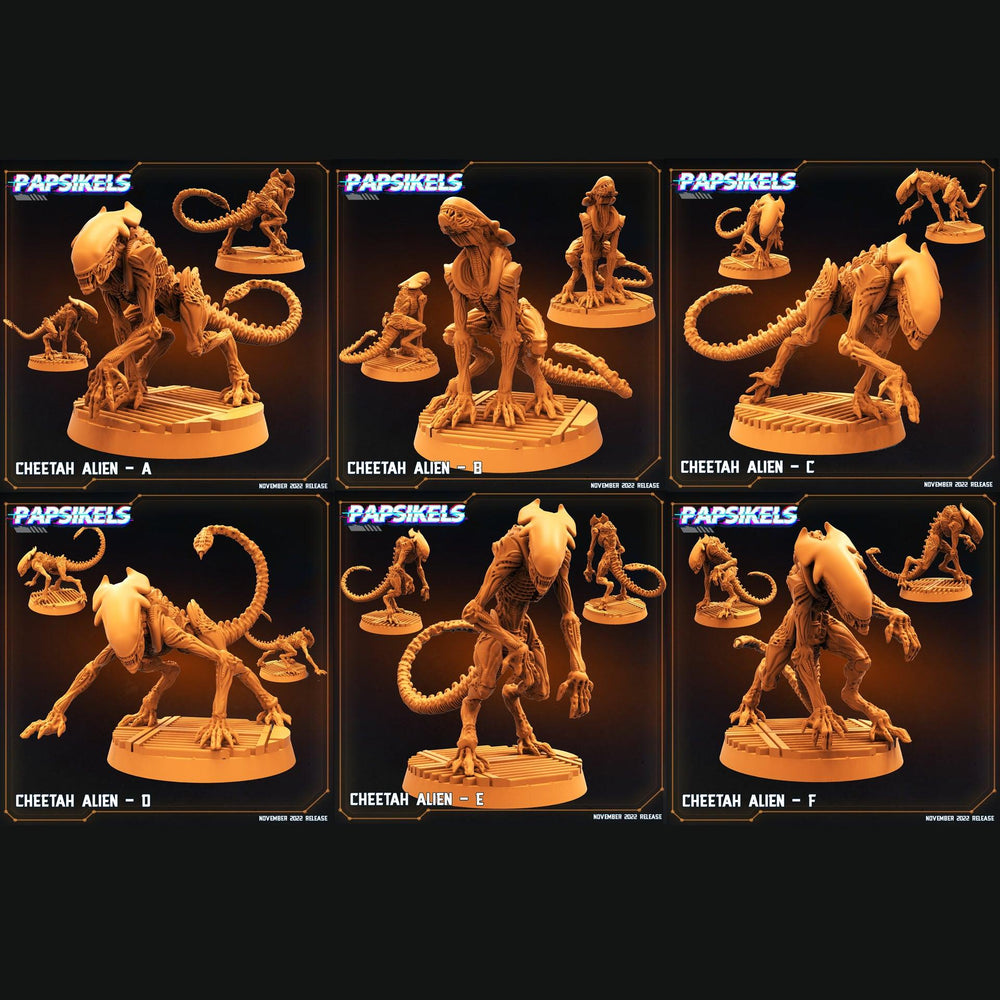 3D Printed Papsikels Cyberpunk Sci-Fi Cheetah Alien Set - 28mm 32mm (Online Only)