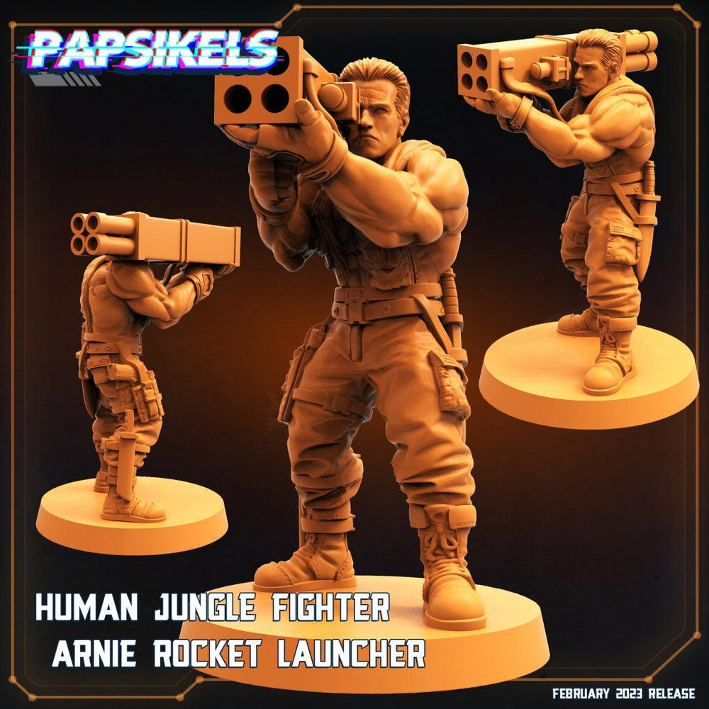 3D Printed Papsikels Cyberpunk Sci-Fi - Human Jungle Fighter Arnie Rocket Launcher - 28mm 32mm (Online Only)