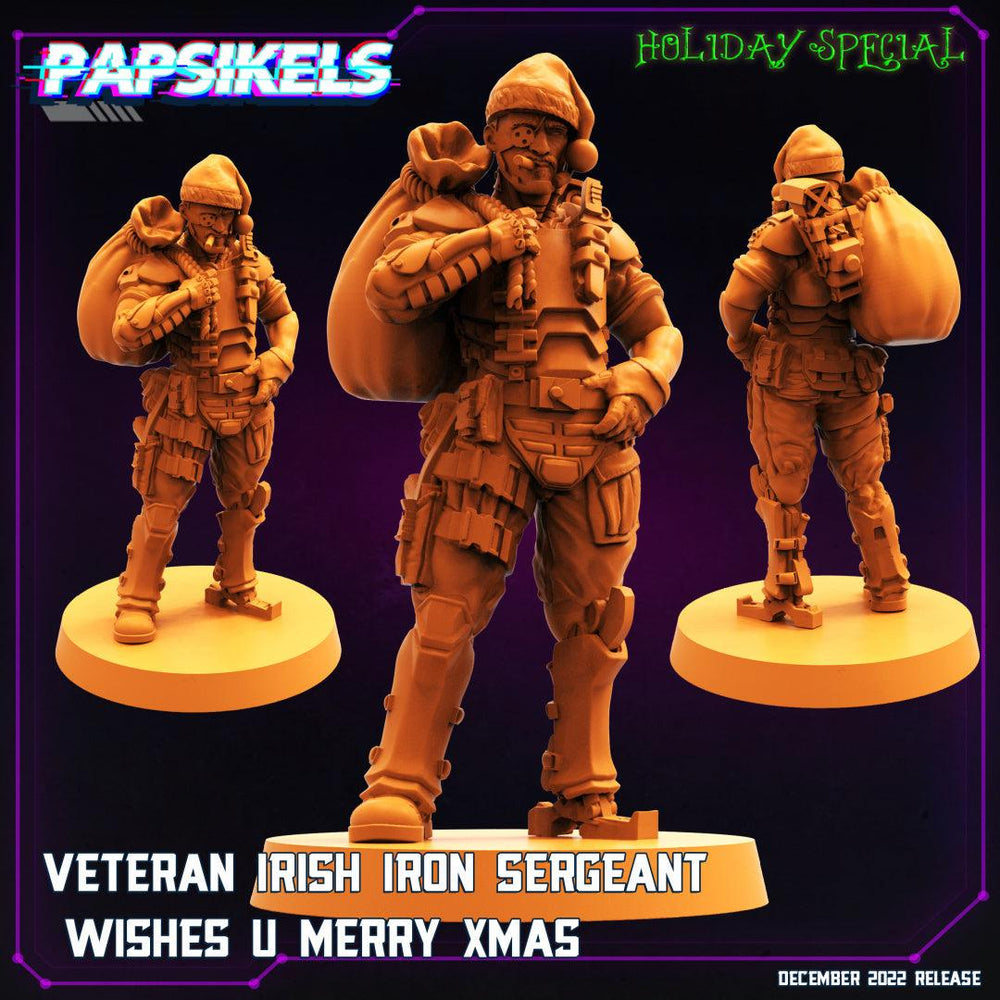 3D Printed Papsikels Cyberpunk Sci-Fi Veteran Irish Iron Sergeant Wishes U Merry Xmas - 28mm 32mm (Online Only)