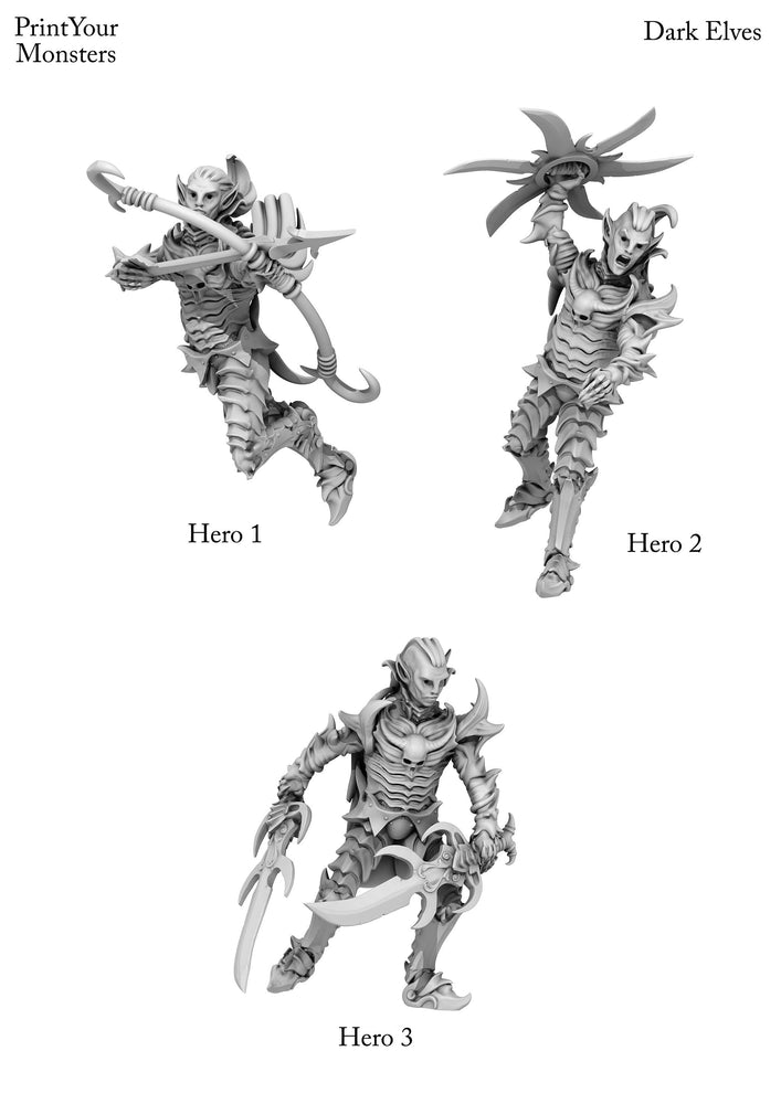 3D Printed Print Your Monsters Dark Elves Heroes Set 28mm - 32mm D&D Wargaming (Online Only)