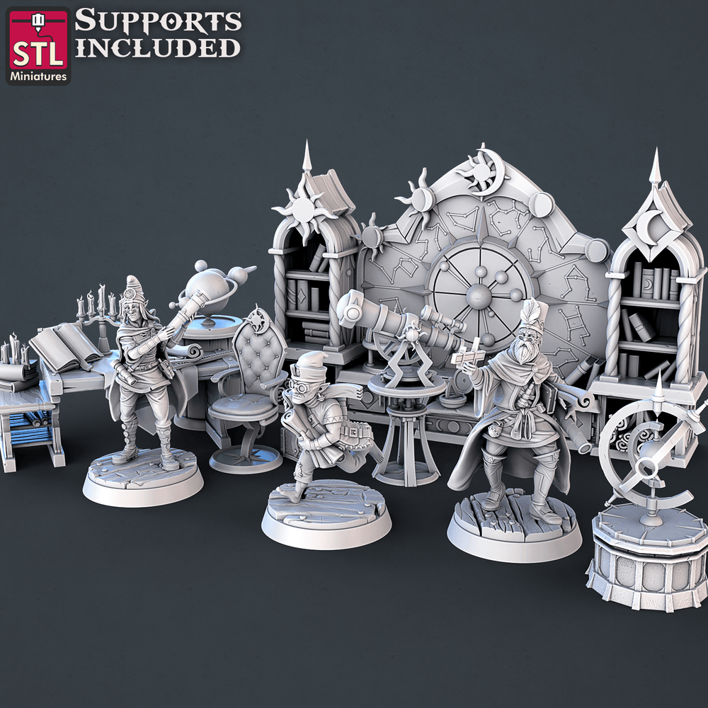 3D Printed STL Miniatures Astronomer Set 28mm - 32mm War Gaming D&D (Online Only)