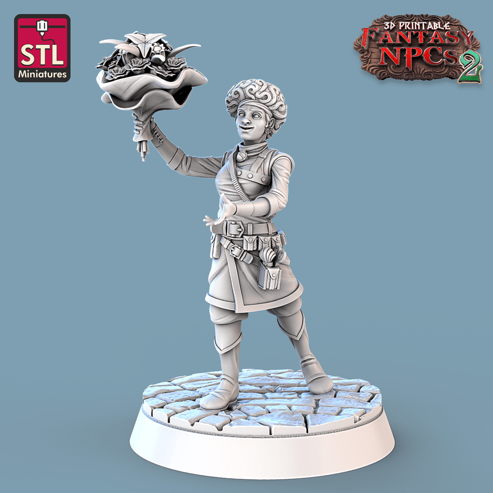 3D Printed STL Miniatures Florist Set Fantasy NPC 2 | 28 - 32mm War Gaming D&D (Online Only)