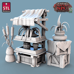 3D Printed STL Miniatures Florist Set Fantasy NPC 2 | 28 - 32mm War Gaming D&D (Online Only)