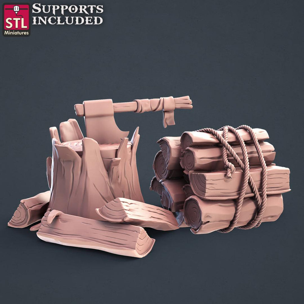 3D Printed STL Miniatures Lumberjack Set 28mm - 32mm War Gaming D&D (Online Only)