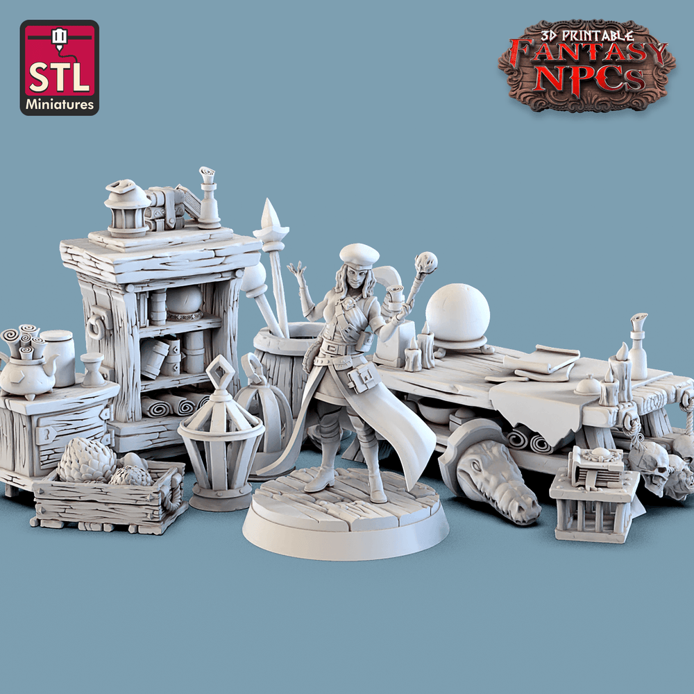 3D Printed STL Miniatures Magic Item Vendor Set Fantasy NPC 28mm - 32mm War Gaming D&D (Online Only)