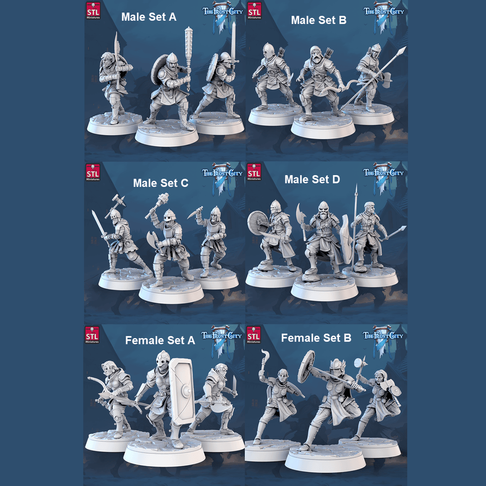 3D Printed STL Miniatures The Frost City Army Knights - Modular 28 - 32mm War Gaming D&D (Online Only)