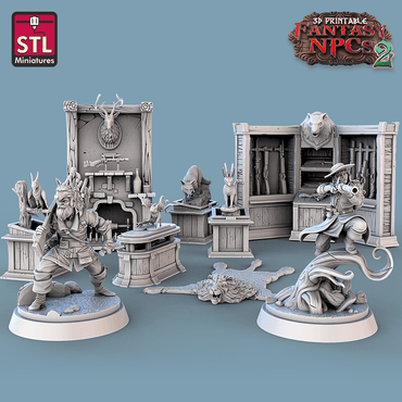 3D Printed STL Miniatures Trophy Hunter Set Fantasy NPC 2 | 28 - 32mm War Gaming D&D (Online Only)