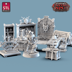 3D Printed STL Miniatures Weapons Merchant Set Fantasy NPC 28mm - 32mm War Gaming D&D (Online Only)