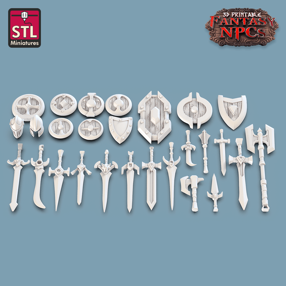 3D Printed STL Miniatures Weapons Merchant Set Fantasy NPC 28mm - 32mm War Gaming D&D (Online Only)