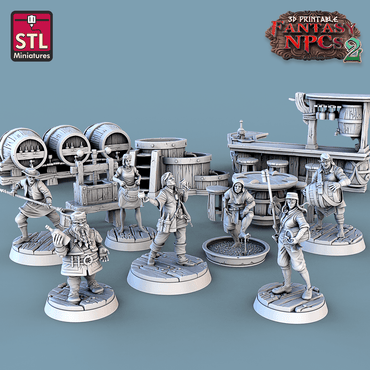 3D Printed STL Miniatures Winemakers Set Fantasy NPC 2 | 28 - 32mm War Gaming D&D (Online Only)